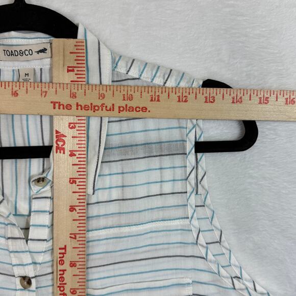 Toad & Co M Blue Striped Sleeveless Top Buttons Summer Beach Preppy Cozy Coastal - Picture 7 of 10